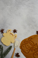 making homemade cookies from dough in the shape of the symbol of the year cow or bull, home hobby during quarantine baking concept