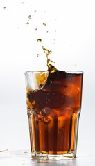 Ice Cub Thrown Into Glass Of Cola