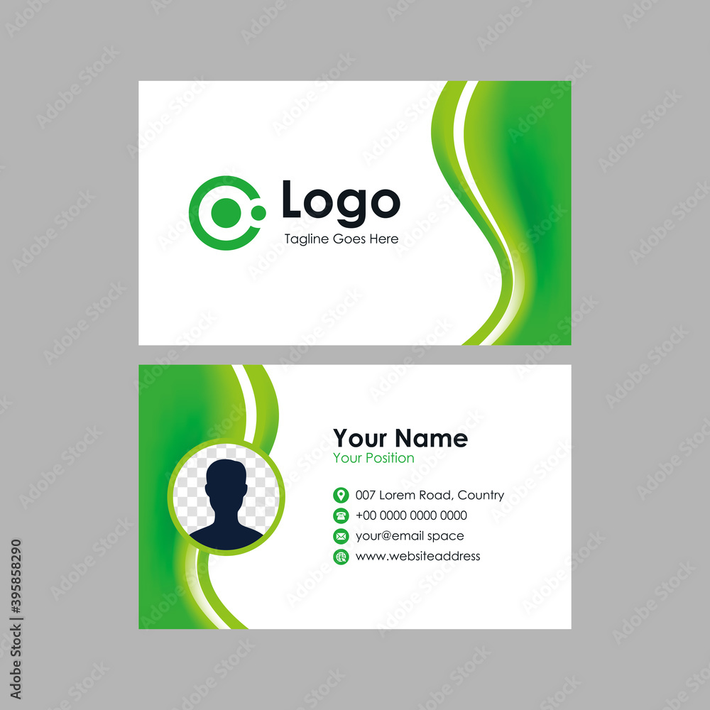 Poster abstract smooth business card with natural green wavy mesh gradient design, professional stylish nam
