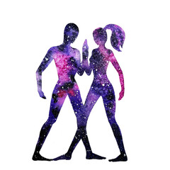  watercolor art of signs of the zodiac. Gemini