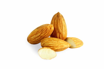 closeup almond nut isolated in white background with copy space