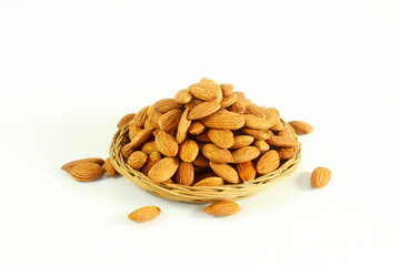 closeup almond nut isolated in white background with copy space