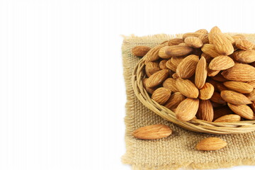 closeup almond nut isolated in white background with copy space