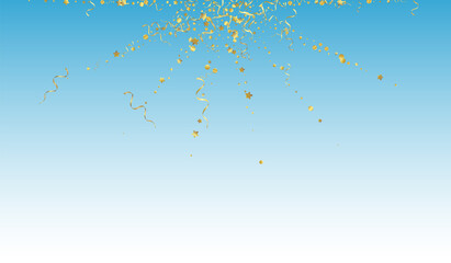 Yellow Ribbon Flying Vector Blue Background. 