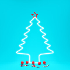 White christmas tree in blue background. Minimal Christmas concept idea 3d render.