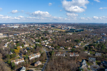 Aerial view of the Hunting Hills Woods neighborhood in Rockville, Montgomery County, Maryland.