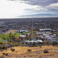 Utah State Hospital, Provo Landscape views from the Bonneville Shoreline Trail (BST), which follows the eastern shoreline of ancient Lake Bonneville Great Salt Lake, Wasatch Front Rocky Mountains Utah