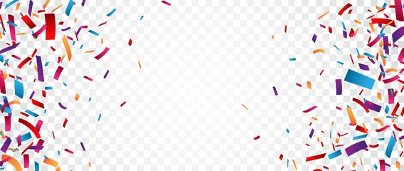Colorful Confetti and celebrations ribbon isolated on transparent background