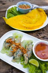 Banh Cuon and Salad Meat and Vegetable and Banh xeo Vietnamese Pho. Vietnamese Food