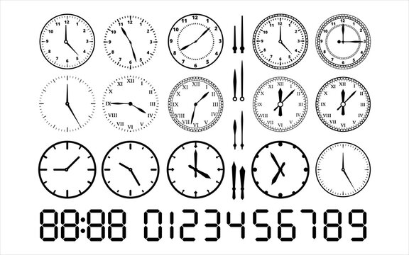 conventional round clock and digital number clock vector graphic design template set for sticker, decoration, cutting and print file