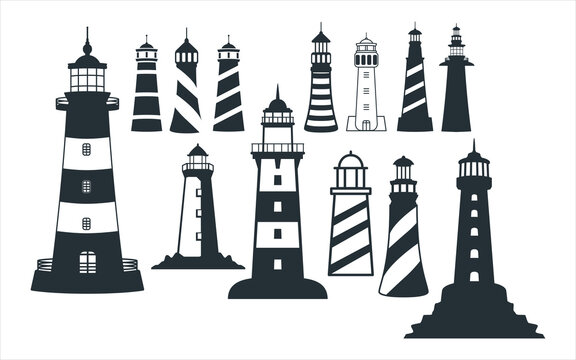 assorted lighthouse vector graphic design template set for sticker, decoration, cutting and print file