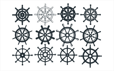 assorted ship steering wheel vector graphic design template set for sticker, decoration, cutting and print file
