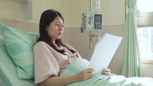 asian chinese female patient covering mouth wearing grave expression is astonished to know she might lose her child