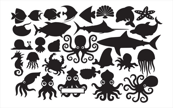 cute octopus and squid ocean sea animal vector graphic design template set for sticker, decoration, cutting and print file
