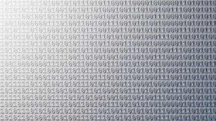 Digital, informacion concept backdrop. Zeroes and ones in white background. Digital 3D render.