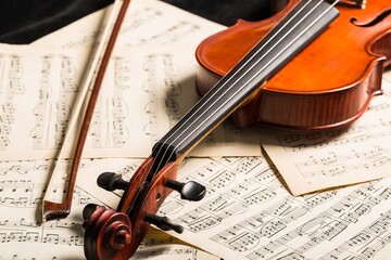 Violin On Music Books Close-up