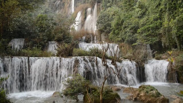 Tee Lor Su waterfall in deep forest and a large waterfall in The Northen of Thailand.