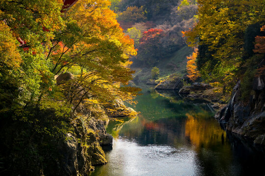 Takatsudokyo Gorge near Watarase Keikoku Railway in Midori, Gunma, Japan. November 16, 2020.