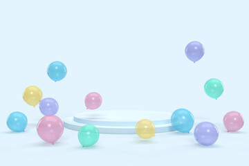 3d illustration of colorful balloons on blue background	
