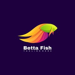 Vector Logo Illustration Beta Fish Gradient Colorful Style.