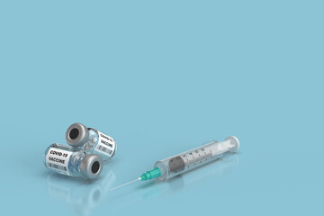 Research and development of covid-19 vaccine with copy space, 3D rendering illustration