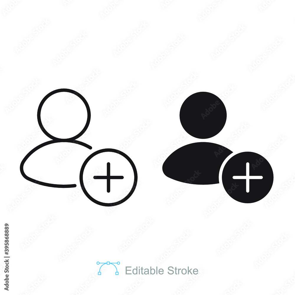 Poster add friend line and glyph icon. profile user. follows person symbol. user add contact. simple pictog