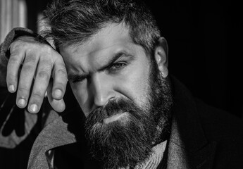 Confident guy. Black and white face portrait.