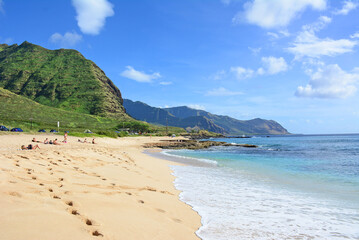 West Oahu beach at Kaena point State Park also known as Yokohama Beach in Hawaii.