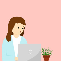 Illustrator vector of women working on notebook , work at home