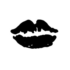 Lips grunge brush print. Mouth artwork. Vector illustration.