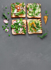 Variety of vegan sandwiches for breakfast