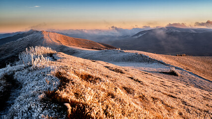 A beautiful mountain scenery. Bieszczady National Park.  The Carpathian Mountains. Poland.