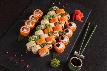 sushi on the black background