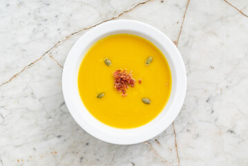 tasty pumpkin soup, top view