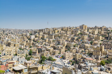 Cityscape of Amman with numerous buildings, the capital and most populous city of Jordan, view from...