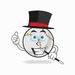 The Baseball mascot character becomes a magician. vector illustration