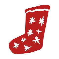 Christmas sock with snowflake isolated on white background. Xmas tradition in doodle.