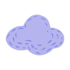 Cloud isolated on white background. Cartoon cute plump cloud purple color in doodle.