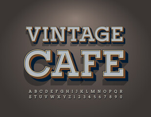 Vector luxury emblem Vintage Cafe. Elegant retro Font. Stylish Alphabet Letters and Numbers set