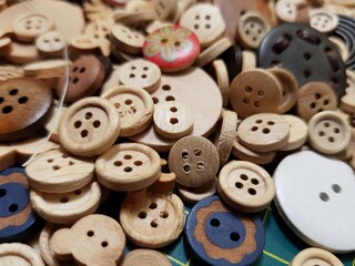 Colorful wooden buttons for sewing