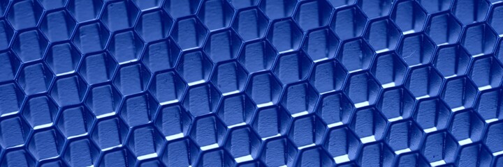 Hexagon panoramic blue texture. Blue hexagon mosaic background