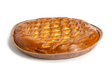 whole cheese pie isolated on white background