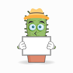 Fototapeta na wymiar Cactus mascot character holding a white blackboard. vector illustration