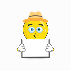 Bulb mascot character holding a white blackboard. vector illustration