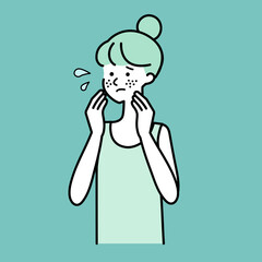 肌トラブルを抱える女性イラスト