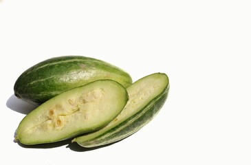 Pointed Gourd or Trichosanthes Dioica Isolated on White Background, Also Known as Parval or Green Potato