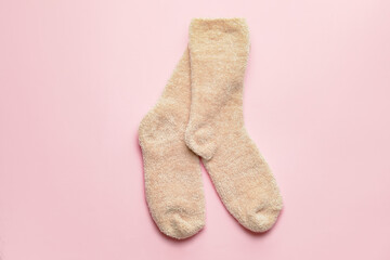 Warm socks on light color background