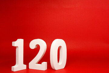 One hundred twenty numbering ( 120 ) Percentage Isolated Red  Background with Copy Space - Discount...