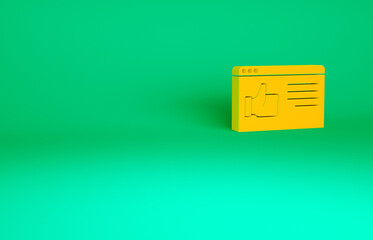 Orange Browser window icon isolated on green background. Minimalism concept. 3d illustration 3D render.