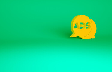 Orange Advertising icon isolated on green background. Concept of marketing and promotion process. Responsive ads. Social media advertising. Minimalism concept. 3d illustration 3D render.